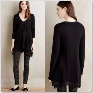 Anthropologie DeLetta Lokka Black Tunic Top Size XS Long Sleeve